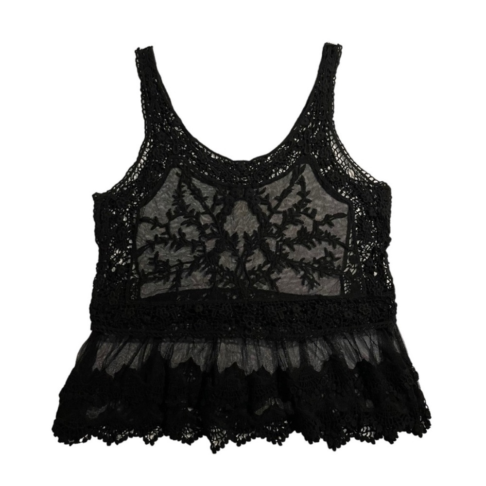Delicate Lace and Crochet Black Tank Style Blouse Size M